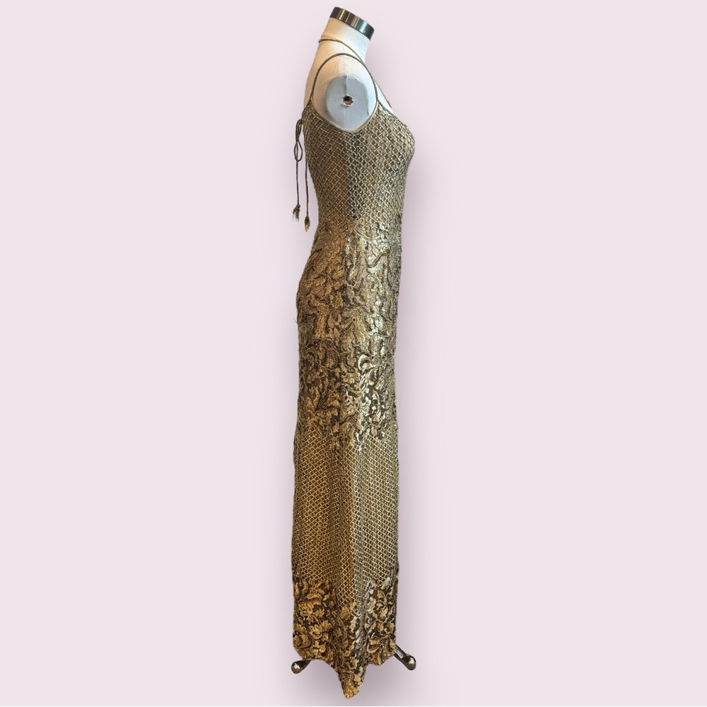 NWT Vintage Custom Peggy Jennings Gown Gold Sequin Crochet & Silk Elegant Dress - Picture 11 of 17